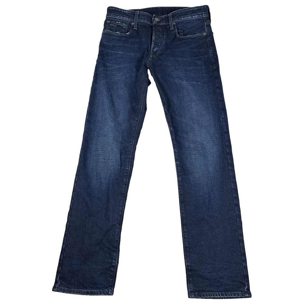 G Star Raw Men's 3301 Straight Jeans 31x32 Stretch Denim Button Fly Dark Wash